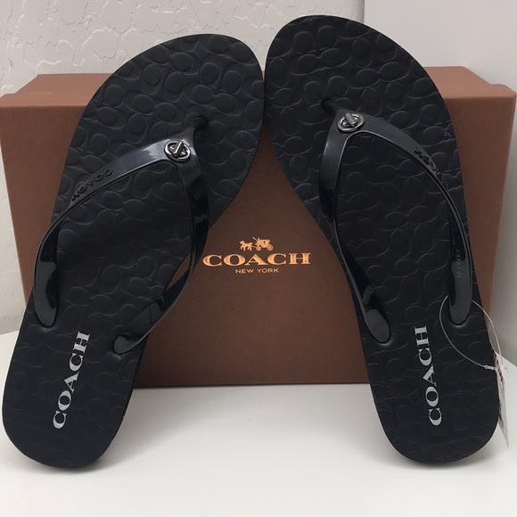 black coach flip flops